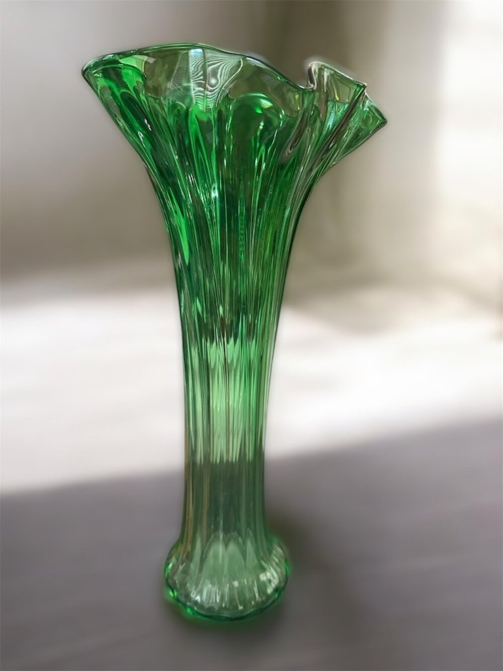 Tanner Clark Signed 2010 Hand Blown Green Art Glass Vase 14" Studio Glass